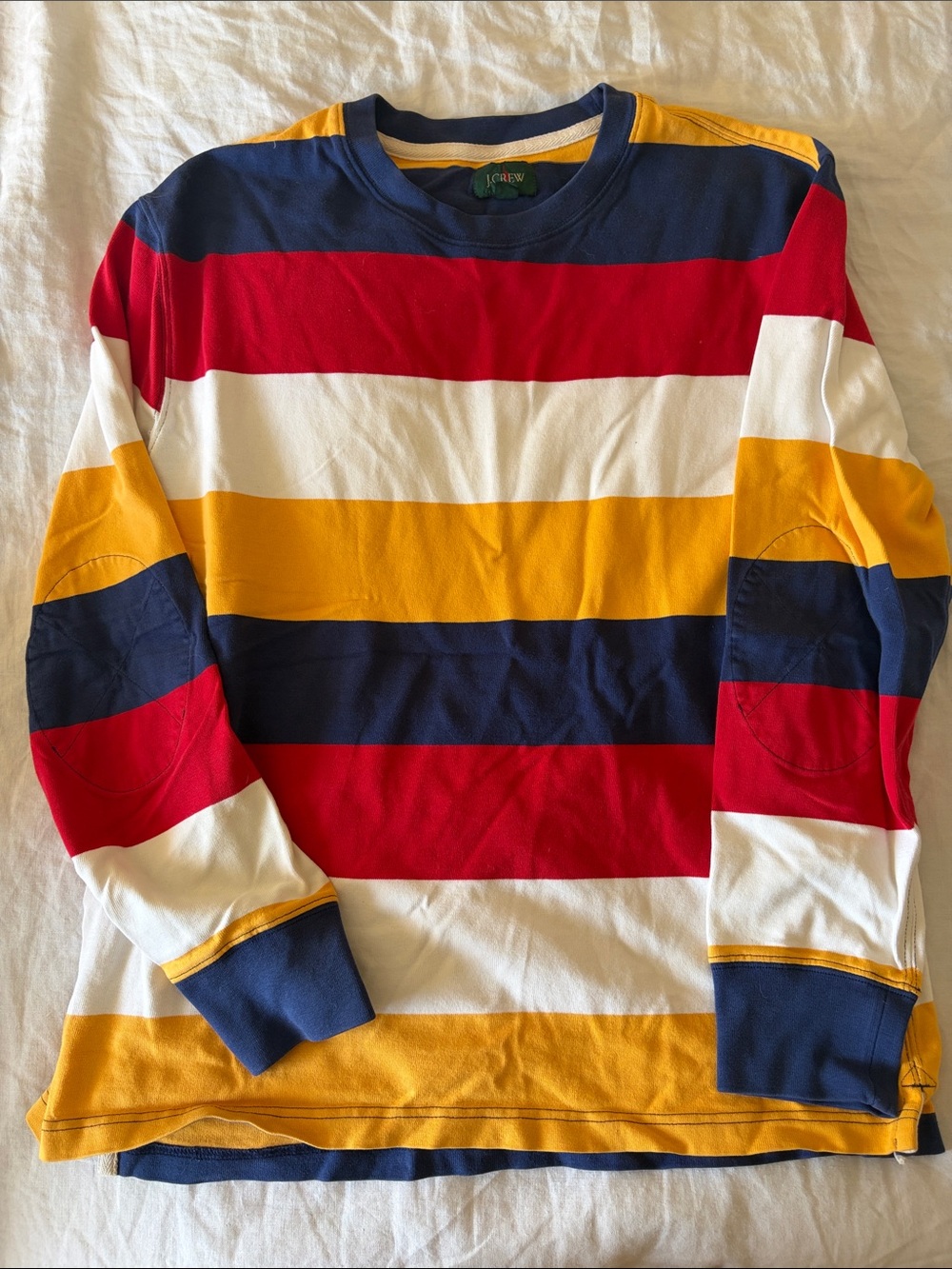 J. Crew Men’s Rugby Striped Crewneck in Navy, Red, White & Yellow